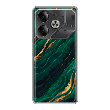 Силиконовый чехол на Tecno Pova 6 с принтом Мрамор зеленое золото