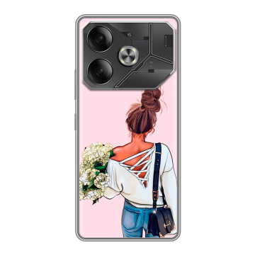 Силиконовый чехол на Tecno Pova 6 с принтом Девушка и букет