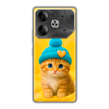 Силиконовый чехол на Tecno Pova 6 с принтом Котенок в шапке Силиконовый чехол на Tecno Pova 6 с принтом Котенок в шапке