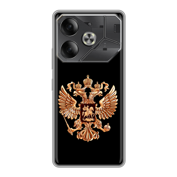 Силиконовый чехол на Tecno Pova 6 с принтом Герб России золотой