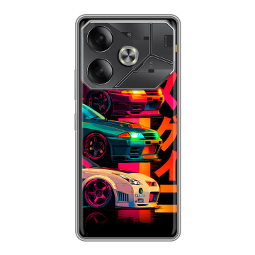 Силиконовый чехол на Tecno Pova 6 с принтом Гоночные машины Силиконовый чехол на Tecno Pova 6 с принтом Гоночные машины