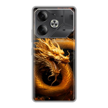 Силиконовый чехол на Tecno Pova 6 с принтом Золотой дракон