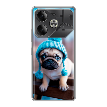 Силиконовый чехол на Tecno Pova 6 с принтом Мопс в шапке