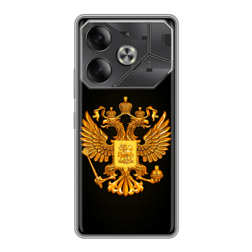 Силиконовый чехол на Tecno Pova 6 с принтом Герб России желтый Силиконовый чехол на Tecno Pova 6 с принтом Герб России желтый