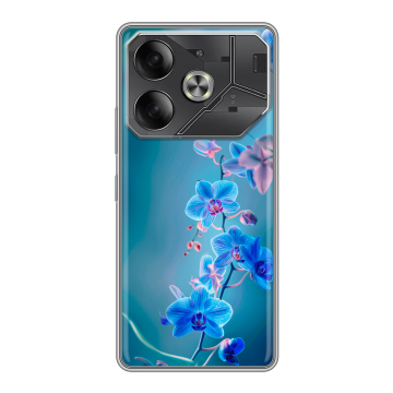 Силиконовый чехол на Tecno Pova 6 с принтом Голубые цветы Силиконовый чехол на Tecno Pova 6 с принтом Голубые цветы