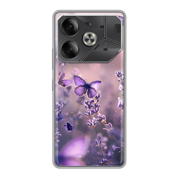 Силиконовый чехол на Tecno Pova 6 с принтом бабочки и лаванда Силиконовый чехол на Tecno Pova 6 с принтом бабочки и лаванда