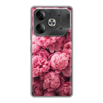 Силиконовый чехол на Tecno Pova 6 с принтом цветы пионы