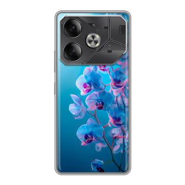 Силиконовый чехол на Tecno Pova 6 с принтом голубые орхидеи