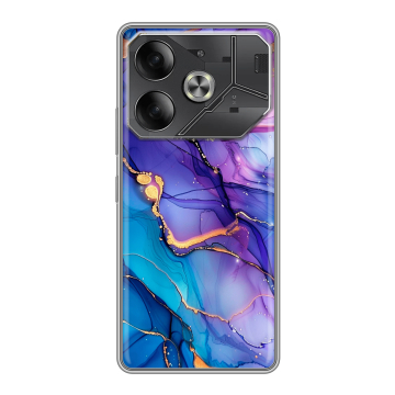 Силиконовый чехол на Tecno Pova 6 с принтом синий мрамор