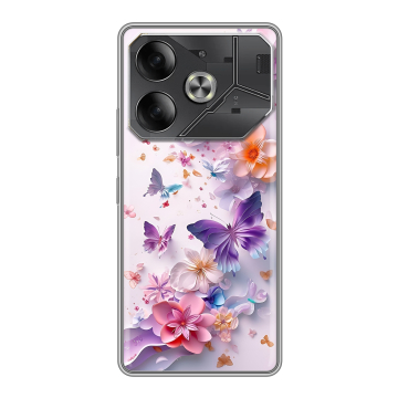 Силиконовый чехол на Tecno Pova 6 с принтом цветы бабочки