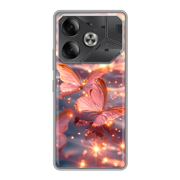 Силиконовый чехол на Tecno Pova 6 с принтом бабочки розовые Силиконовый чехол на Tecno Pova 6 с принтом бабочки розовые