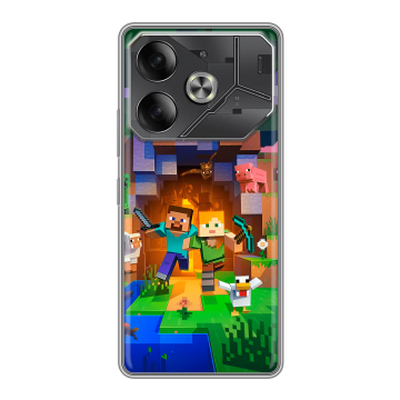 Силиконовый чехол на Tecno Pova 6 с принтом Майнкрафт Minecraft