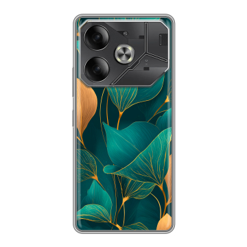 Силиконовый чехол на Tecno Pova 6 с принтом Листья и золото