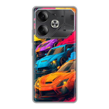 Силиконовый чехол на Tecno Pova 6 с принтом Тачки