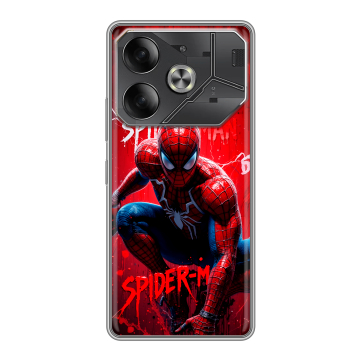 Силиконовый чехол на Tecno Pova 6 с принтом Spiderman Человек паук