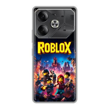 Силиконовый чехол на Tecno Pova 6 с принтом Roblox Роблокс