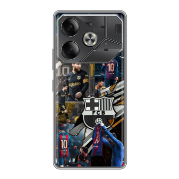 Силиконовый чехол на Tecno Pova 6 с принтом Messi Barcelona Силиконовый чехол на Tecno Pova 6 с принтом Messi Barcelona