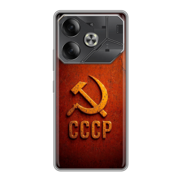 Силиконовый чехол на Tecno Pova 6 с принтом Флаг Герб СССР