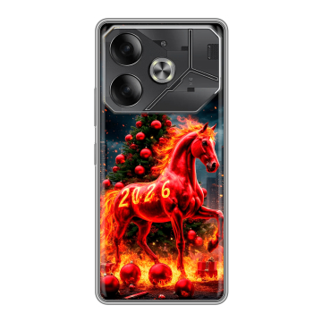 Силиконовый чехол на Tecno Pova 6 с принтом Новый год