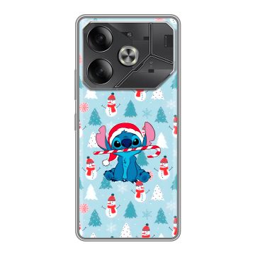 Силиконовый чехол на Tecno Pova 6 с принтом Стич Новый год
