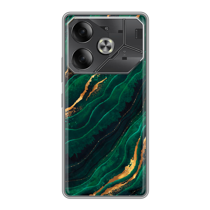 Силиконовый чехол на Tecno Pova 6 с принтом Мрамор зеленое золото Силиконовый чехол на Tecno Pova 6 с принтом Мрамор зеленое золото