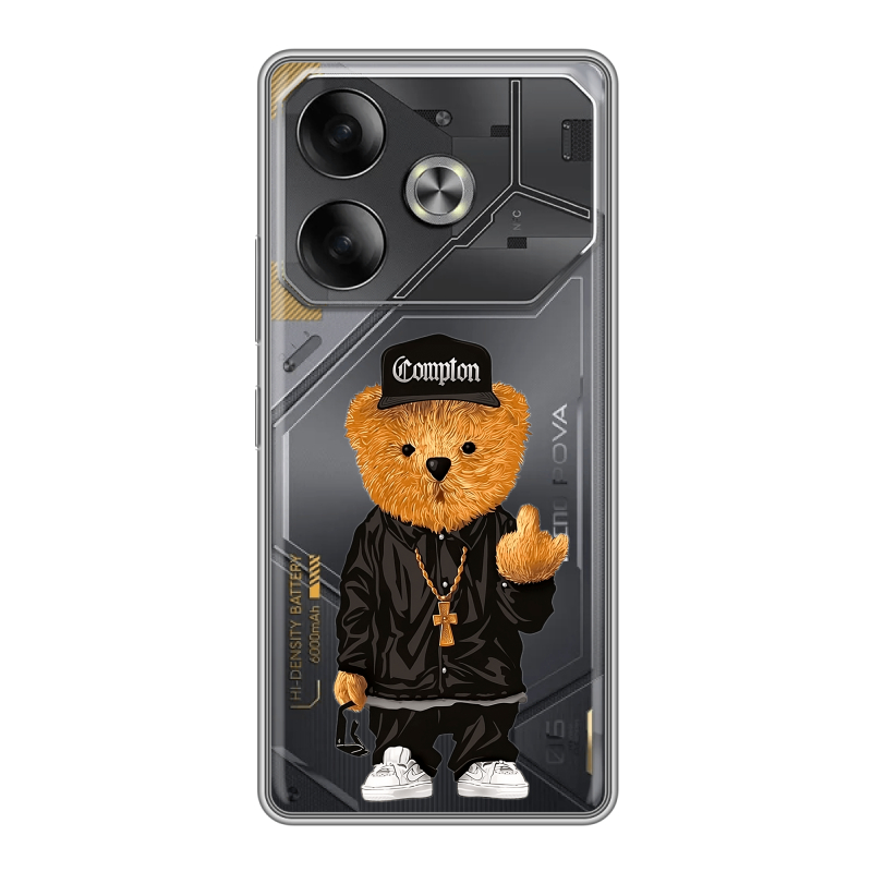 Силиконовый чехол на Tecno Pova 6 с принтом Мишка Силиконовый чехол на Tecno Pova 6 с принтом Мишка