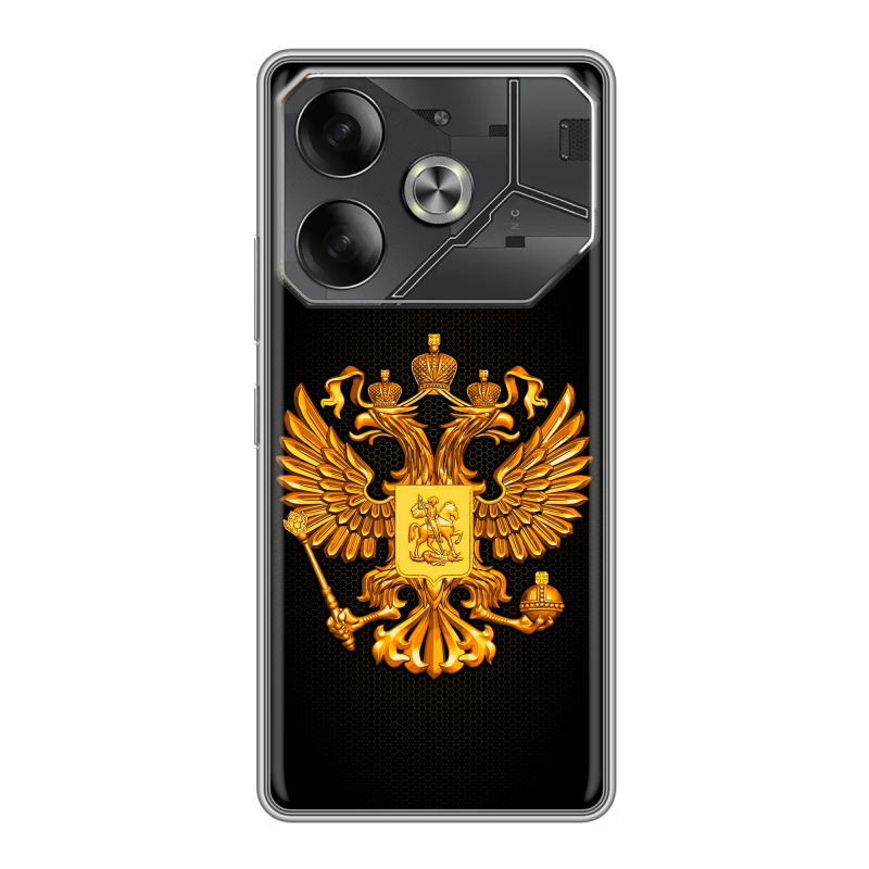 Силиконовый чехол на Tecno Pova 6 с принтом Герб России желтый Силиконовый чехол на Tecno Pova 6 с принтом Герб России желтый
