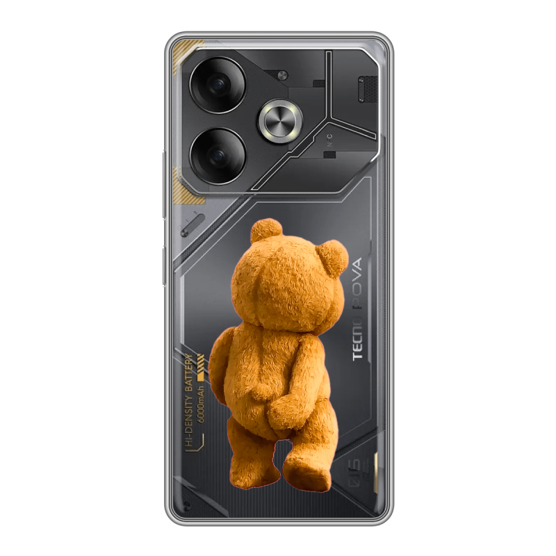 Силиконовый чехол на Tecno Pova 6 с принтом Медведь Силиконовый чехол на Tecno Pova 6 с принтом Медведь