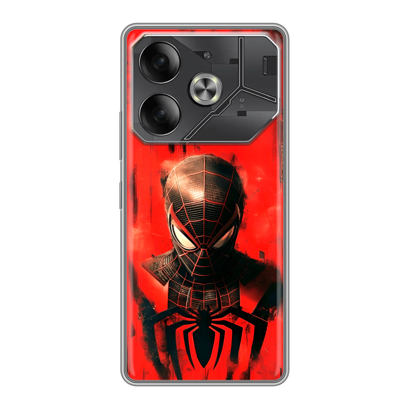 Силиконовый чехол на Tecno Pova 6 с принтом человек паук spiderman Силиконовый чехол на Tecno Pova 6 с принтом человек паук spiderman