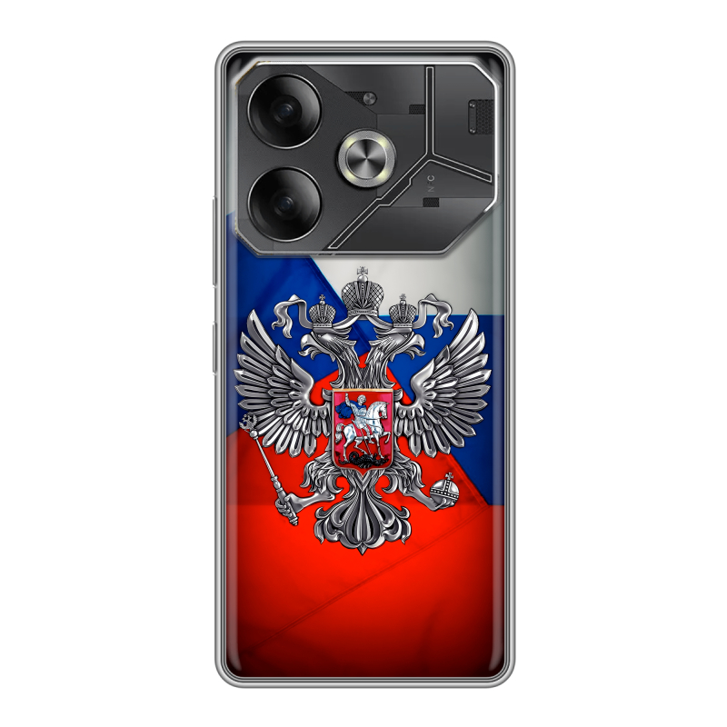 Силиконовый чехол на Tecno Pova 6 с принтом Флаг России Силиконовый чехол на Tecno Pova 6 с принтом Флаг России