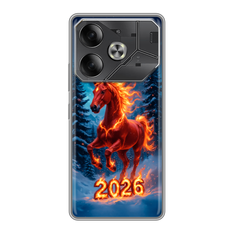 Силиконовый чехол на Tecno Pova 6 с принтом Новый год коня Силиконовый чехол на Tecno Pova 6 с принтом Новый год коня