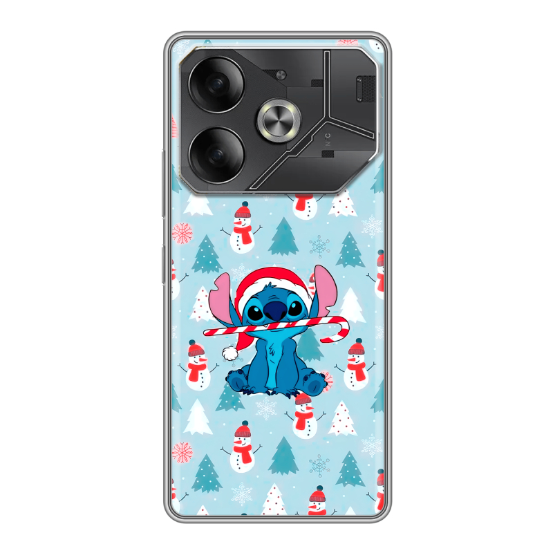 Силиконовый чехол на Tecno Pova 6 с принтом Стич Новый год Силиконовый чехол на Tecno Pova 6 с принтом Стич Новый год