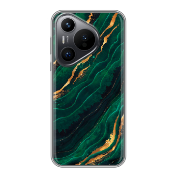 Силиконовый чехол на Huawei Pura 70 с принтом Мрамор зеленое золото