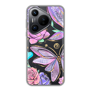 Силиконовый чехол на Huawei Pura 70 с принтом Бабочки и цветы