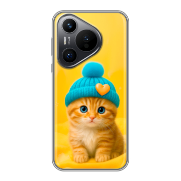 Силиконовый чехол на Huawei Pura 70 с принтом Котенок в шапке Силиконовый чехол на Huawei Pura 70 с принтом Котенок в шапке