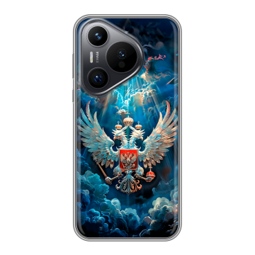 Силиконовый чехол на Huawei Pura 70 с принтом Герб флаг России