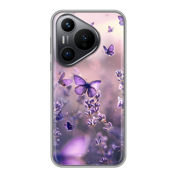 Силиконовый чехол на Huawei Pura 70 с принтом бабочки и лаванда