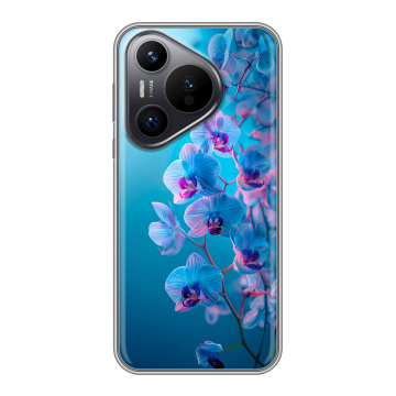 Силиконовый чехол на Huawei Pura 70 с принтом голубые орхидеи