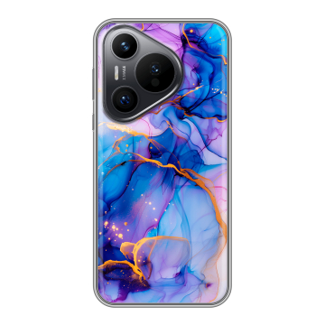 Силиконовый чехол на Huawei Pura 70 с принтом синий мрамор
