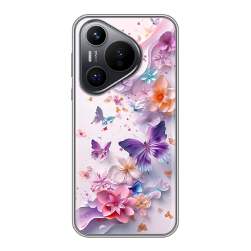Силиконовый чехол на Huawei Pura 70 с принтом цветы бабочки Силиконовый чехол на Huawei Pura 70 с принтом цветы бабочки