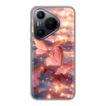 Силиконовый чехол на Huawei Pura 70 с принтом бабочки розовые