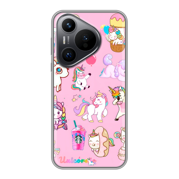 Силиконовый чехол на Huawei Pura 70 с принтом розовые единороги