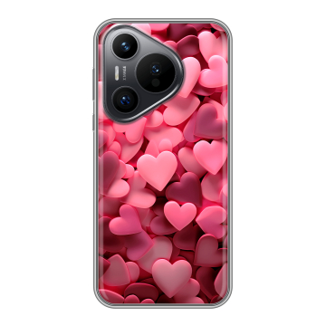 Силиконовый чехол на Huawei Pura 70 с принтом розовые сердечки