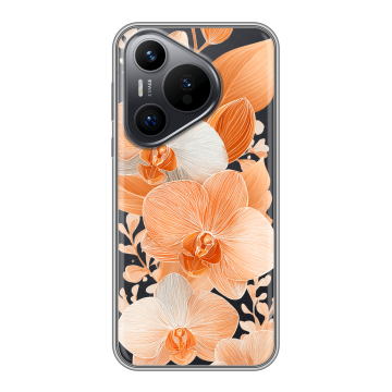 Силиконовый чехол на Huawei Pura 70 с принтом Бежевые цветы