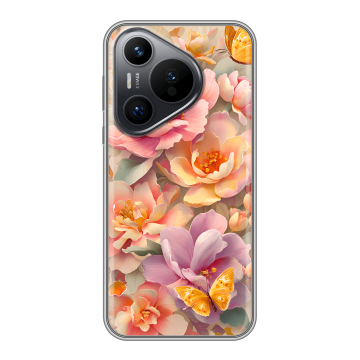 Силиконовый чехол на Huawei Pura 70 с принтом Цветы и бабочки
