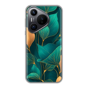 Силиконовый чехол на Huawei Pura 70 с принтом Листья и золото