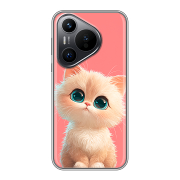 Силиконовый чехол на Huawei Pura 70 с принтом Розовый котенок