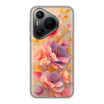 Силиконовый чехол на Huawei Pura 70 с принтом Цветы и бабочки
