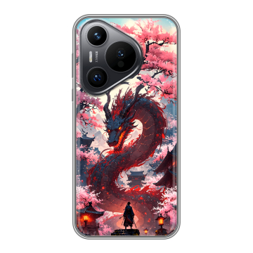 Силиконовый чехол на Huawei Pura 70 с принтом Дракон Японский
