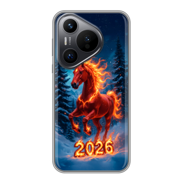 Силиконовый чехол на Huawei Pura 70 с принтом Новый год коня